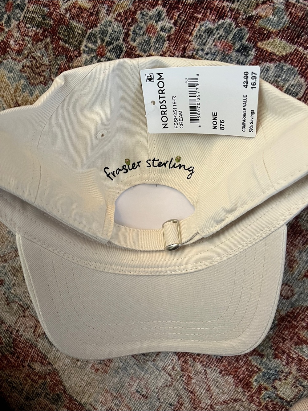 Nordstrom Cream Baseball Cap with Green and Pink Beaded Embellishment Olives - Picture 4 of 8